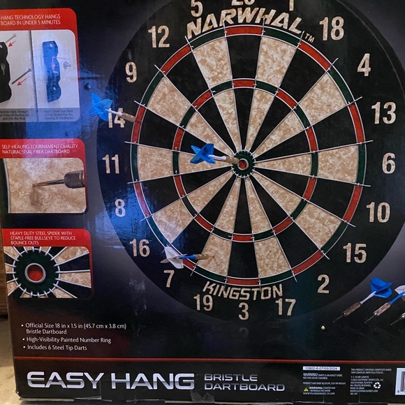 Kingston Bristle Dartboard with Steel Tip Darts - Black, White, and Blue - Picture 2 of 2